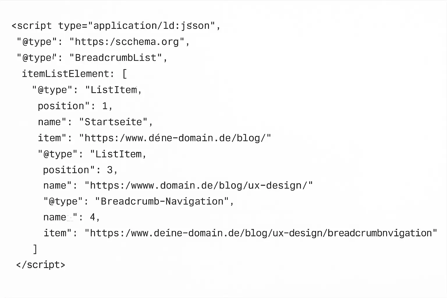 Beispiel für JSON-LD Breadcrumb-Markup mit strukturierten Daten für SEO