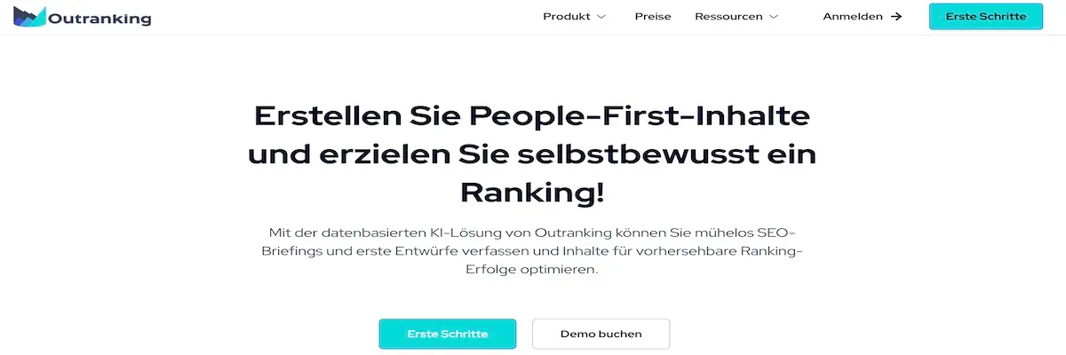 Startseite von Outranking mit Fokus auf KI-gestützte People-First-Inhalte für bessere SEO-Rankings