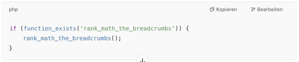 Rank Math Breadcrumb-Code in PHP zur Integration in WordPress-Theme