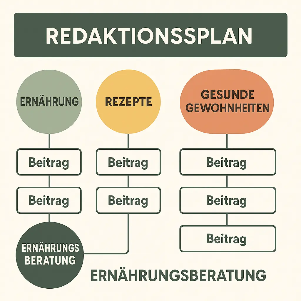 Redaktionsplan für Ernährungsberatung Strukturierter Redaktionsplan für Ernährungsberatung mit Themen zu Ernährung, Rezepten und gesunden Gewohnheiten
