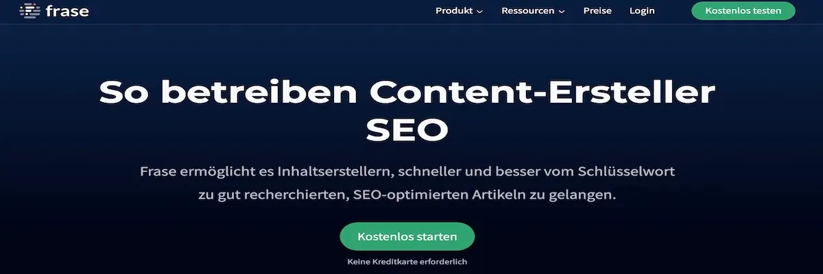 Frase-Webseite mit Fokus auf SEO für Content-Ersteller und Keyword-Recherche