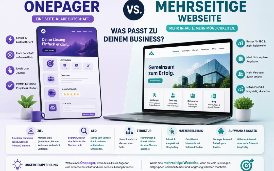 Onepager vs. Mehrseitige Webseite – Was passt zu deinem Business?