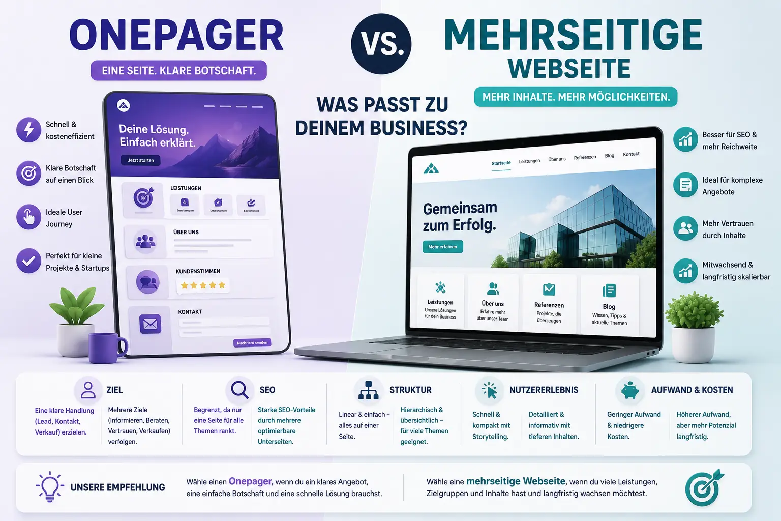Webdesign Blog für mehr digitale Sichtbarkeit 68 Onepager vs. Mehrseitige Webseite – Was passt zu deinem Business?
