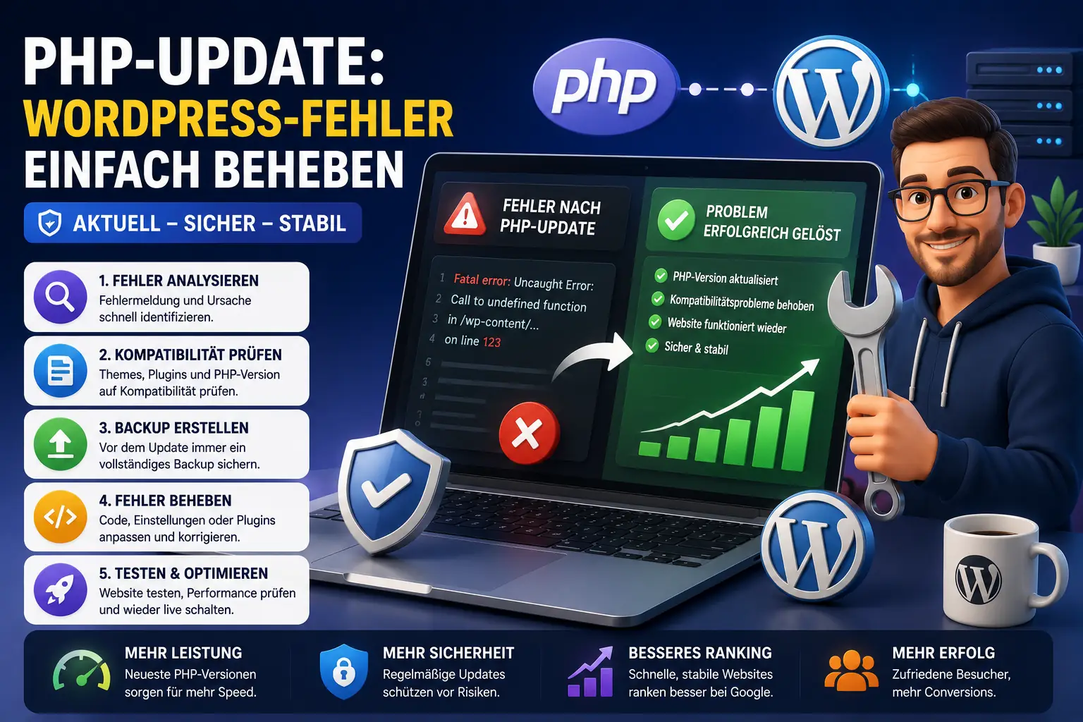 Webdesign Blog für mehr digitale Sichtbarkeit 52 PHP-Update: WordPress-Fehler einfach beheben