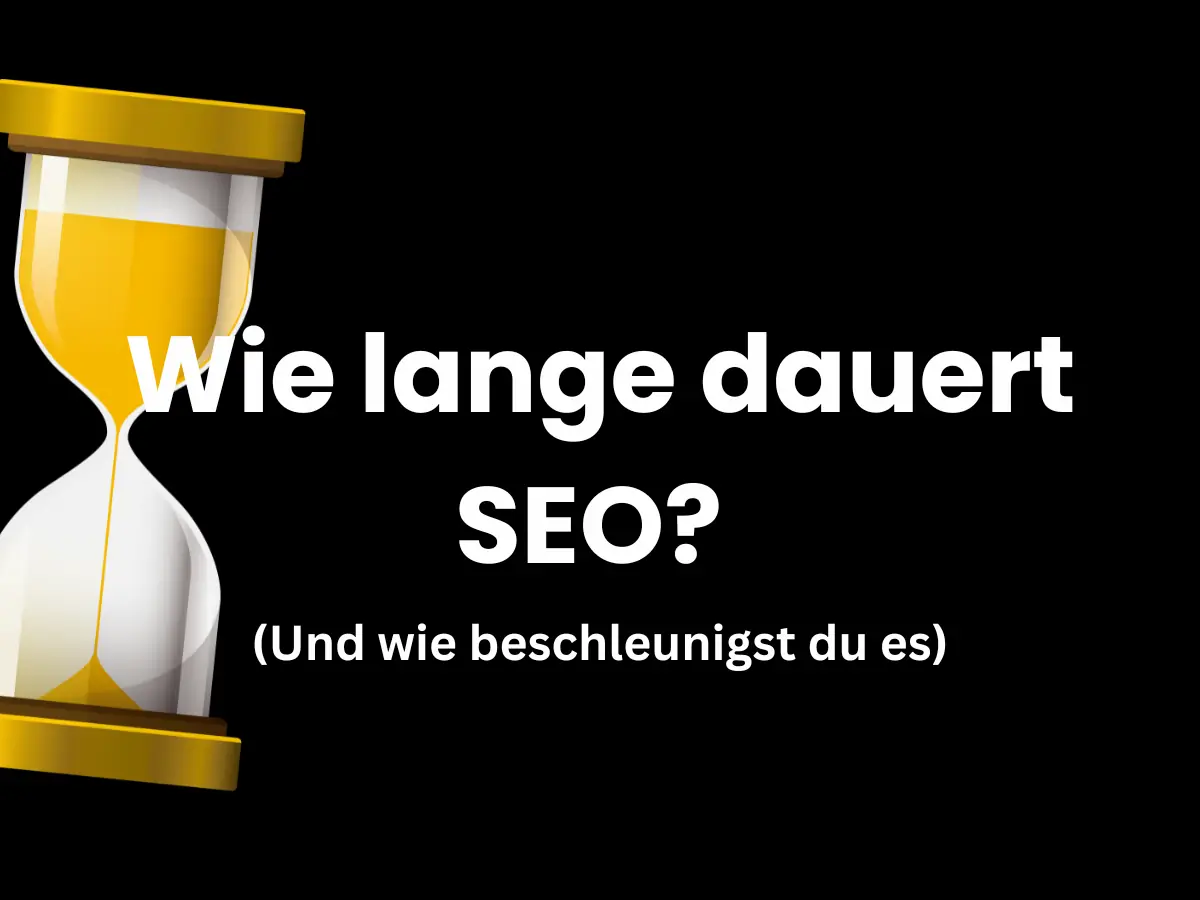 Seo Dauer: Sanduhr mit der Frage „Wie lange dauert SEO?“ auf schwarzem Hintergrund
