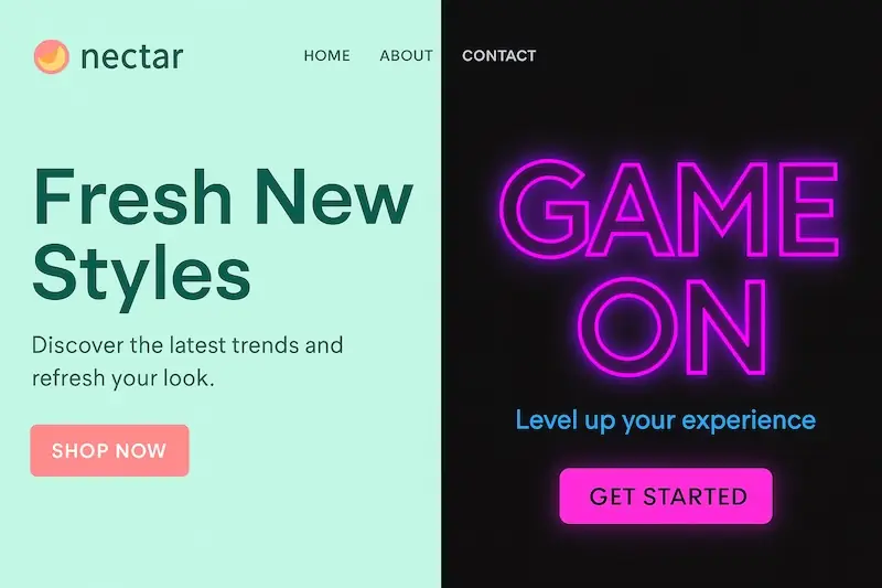 Beste Farbkombination: Website-Design mit Trendshop und Gaming-Style in Neonfarben