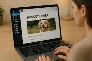 Website erstellen lassen: Frau erstellt Hundetrainer-Website in WordPress – moderne Onlinepräsenz für Dienstleister