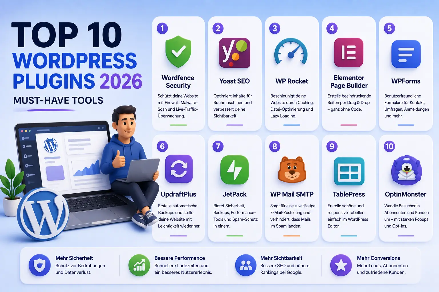Webdesign Blog für mehr digitale Sichtbarkeit 35 Top 10 WordPress Plugins 2026 – Must-have Tools