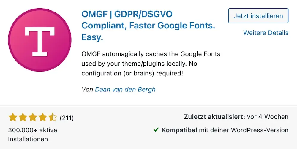 OMGF Plugin für datenschutzkonforme Google Fonts OMGF Plugin für lokale Google Fonts und DSGVO-konforme Schrift-Einbindung in WordPress
