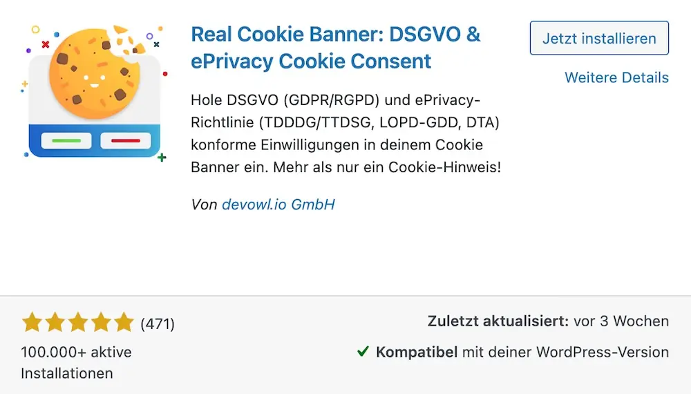 Real Cookie Banner für rechtssichere Einwilligungen Real Cookie Banner Plugin für DSGVO-konforme Cookie-Einwilligungen in WordPress