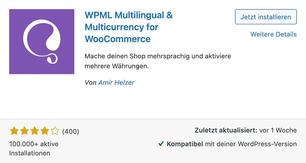WPML Multilingual & Multicurrency für WooCommerce WPML-Plugin für mehrsprachige WooCommerce-Shops mit Währungsumschaltung