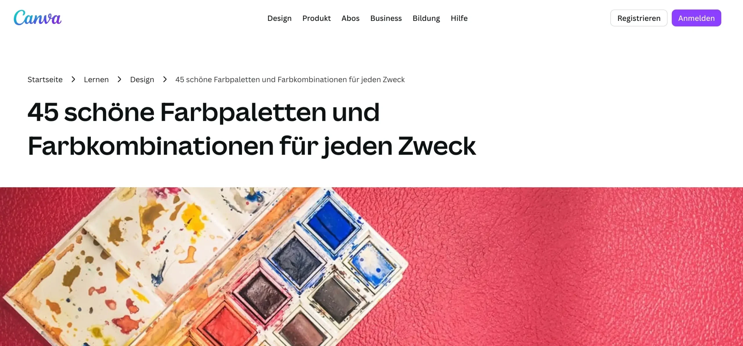 Webdesign tipps: Aquarellkasten mit kräftigen Farbtönen auf rotem Untergrund – Inspiration für kreative Farbkombinationen