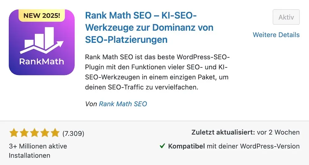 Rank Math SEO Plugin für WordPress mit KI-Update 2026 Rank Math SEO Plugin 2026 mit KI-Funktionen für bessere Google-Rankings