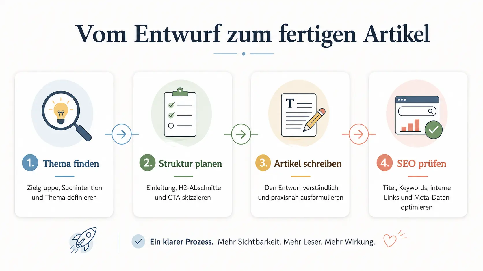 Vom Entwurf zum fertigen Blogartikel: Thema finden, Struktur planen, schreiben und SEO prüfen
