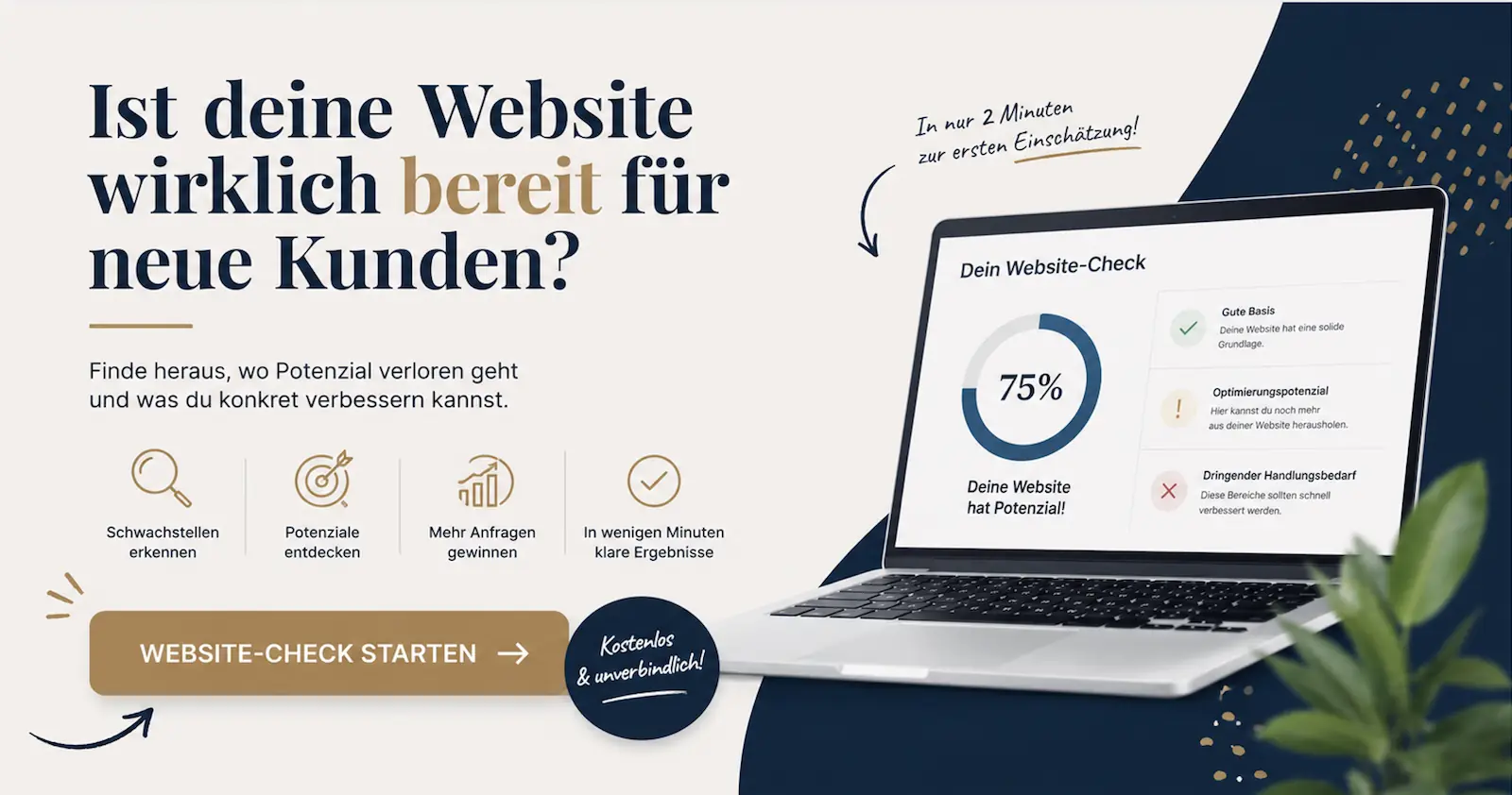 Website-Check zeigt Optimierungspotenziale für mehr Sichtbarkeit, Anfragen und neue Kunden
