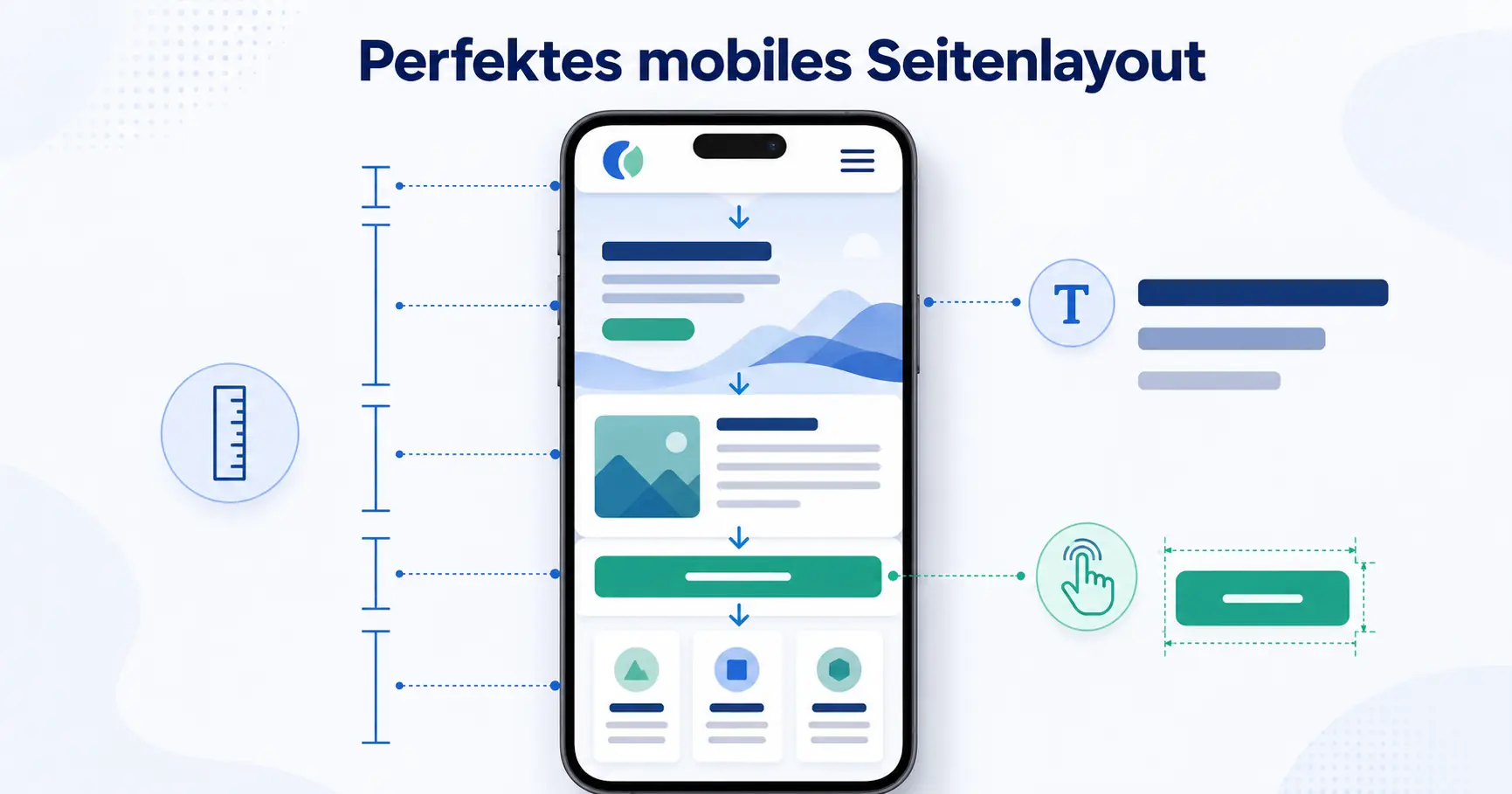 Optimales Seitenlayout für mobile Webseiten Perfektes mobiles Seitenlayout mit lesbaren Texten, klaren Abständen und gut bedienbaren Schaltflächen